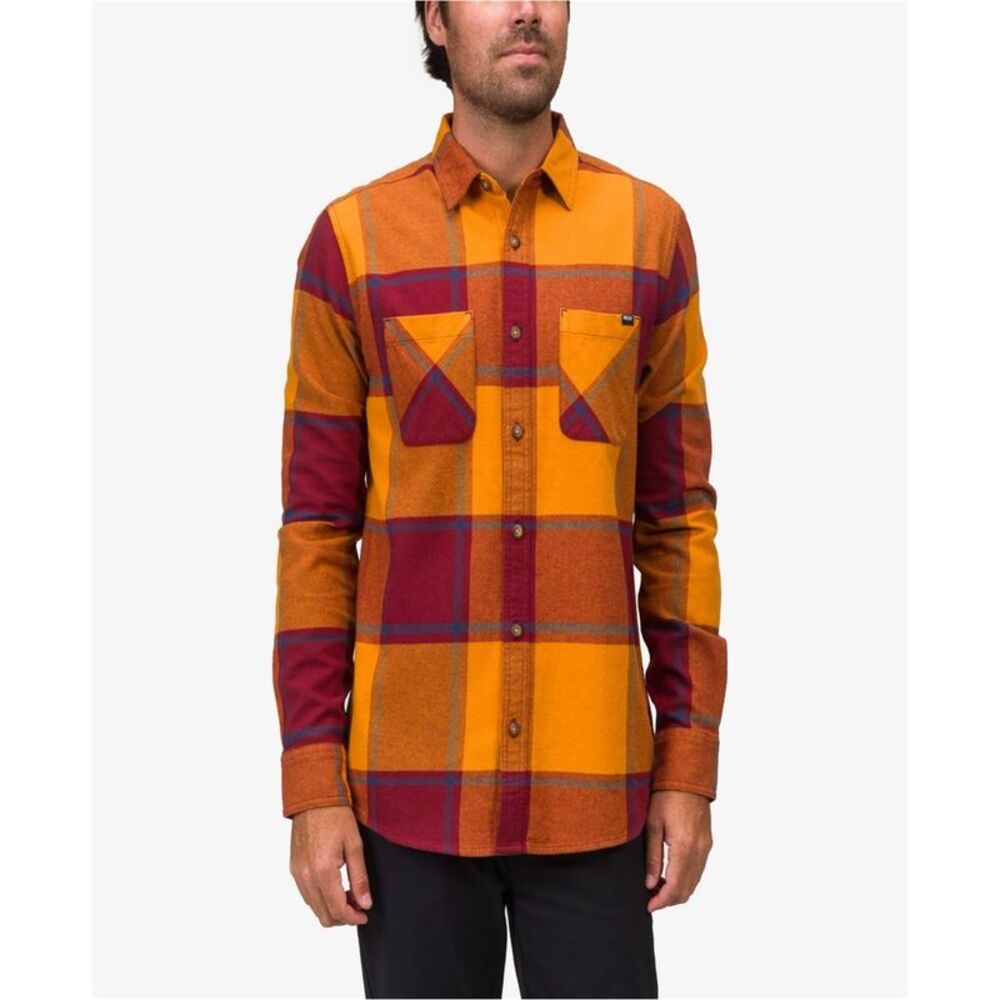 Reef Mens Morris Oversized Plaid Flannel Button Up Shirt, NWT
